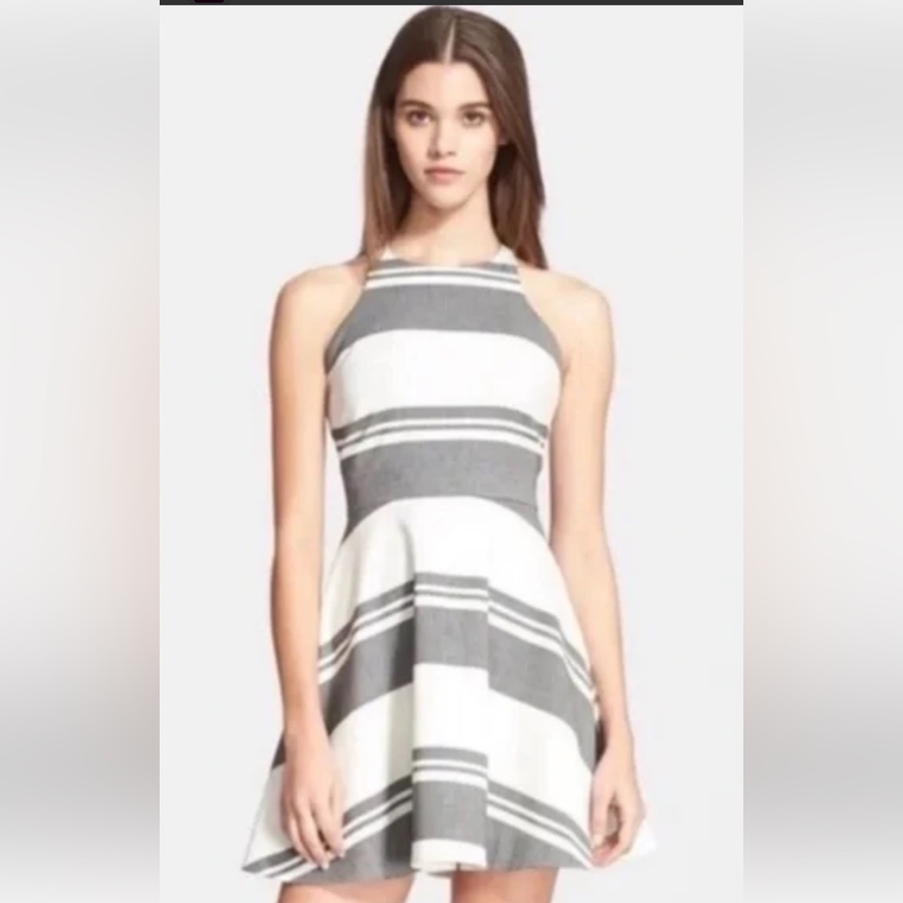 Elizabeth and James Gray and White Striped Mini Dress
